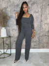 Nobody like me ribbed set - charcoal