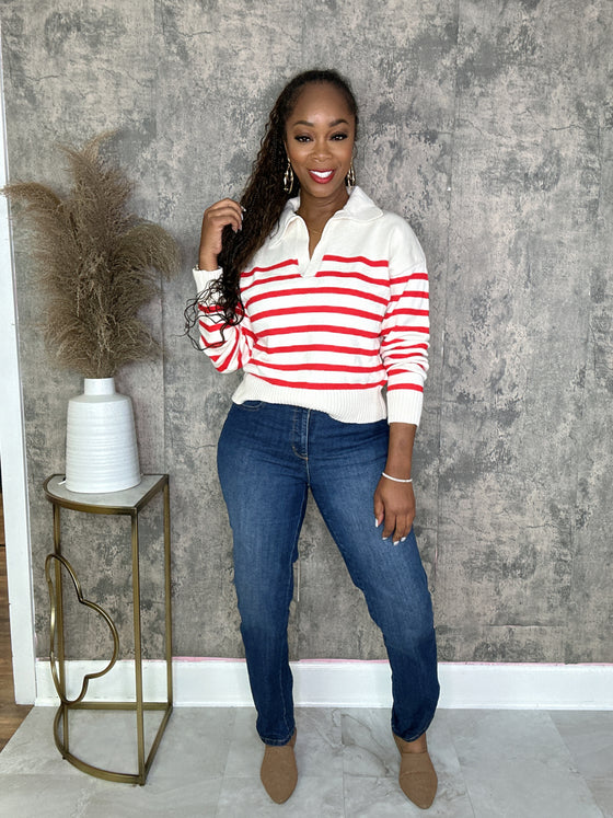 Preppy “Red stripes”Sweater